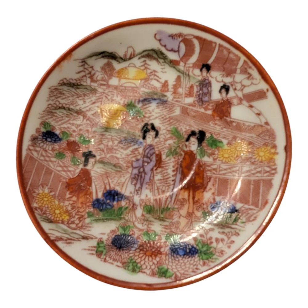 VTG King Paeying Geishas Japanese Garden Porcelain Teacup Saucer & Dessert Plate